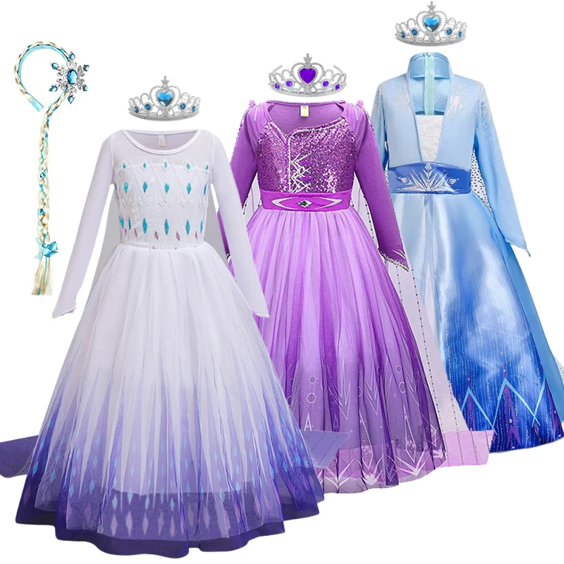 Frozen Elsa Volle Langarm Prinzessin für Mädchen Cosplay Kleid Schneekönigin Kostüm Karneval Party Halloween Kinder Outfits 1-12 Jahre