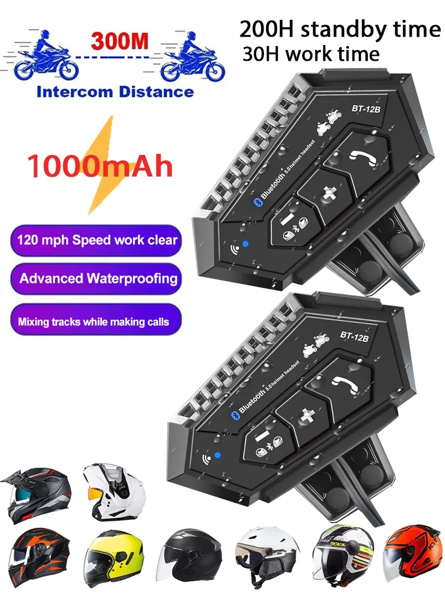 Bt12b Motorhelm Headset Motorfiets Intercom 2 Rider Talk Tegelijkertijd Waterdicht Interphone Full Duplex Met Dsp Cvc - afbeelding 2