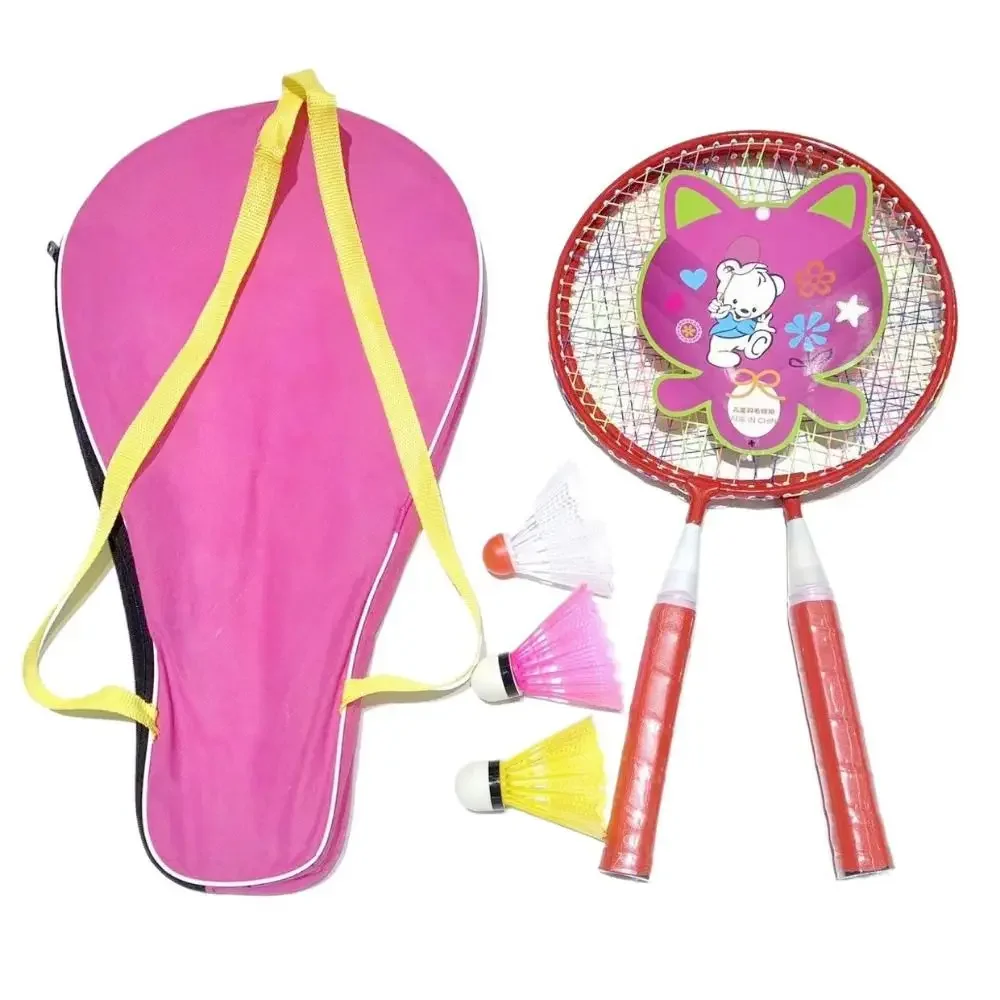 Best Seller! Pink Blue Children's Badminton Set - Iron Alloy Rackets | Anti-Slip Pen-hold, with 3 Balls Training Double Racquets
