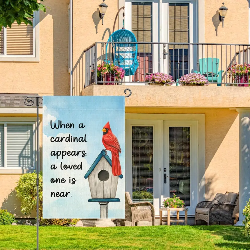 When A Cardinal Appears A Loved One Is Near Garden Flag, Double Sided Home Yard Outdoor Cemetery Decor Banner, Cardinal Gard EEZ