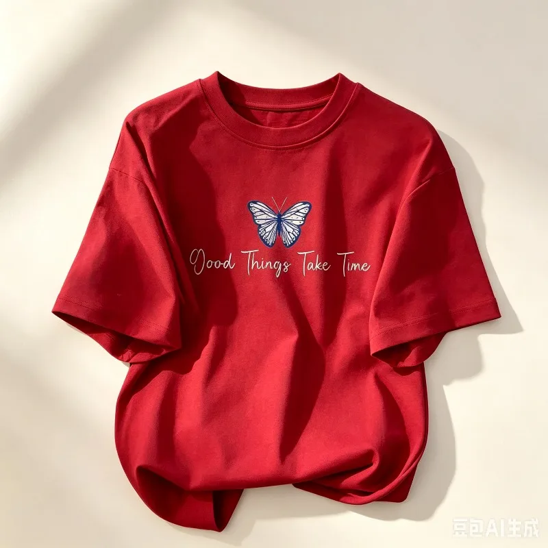 Soft Cotton Minimalist Tshirt Good Things Take Time Slogan Butterfly Graphic Round Neck Daily Short Sleeve Tee
