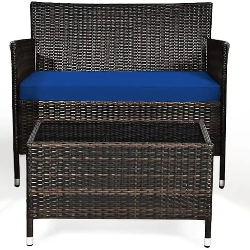 Rattan 4-Piece Patio Furniture Set with Cushions, Ideal for Outdoor/Indoor, Poolside, Backyard, Lawn, Tempered Glass Top Coffee