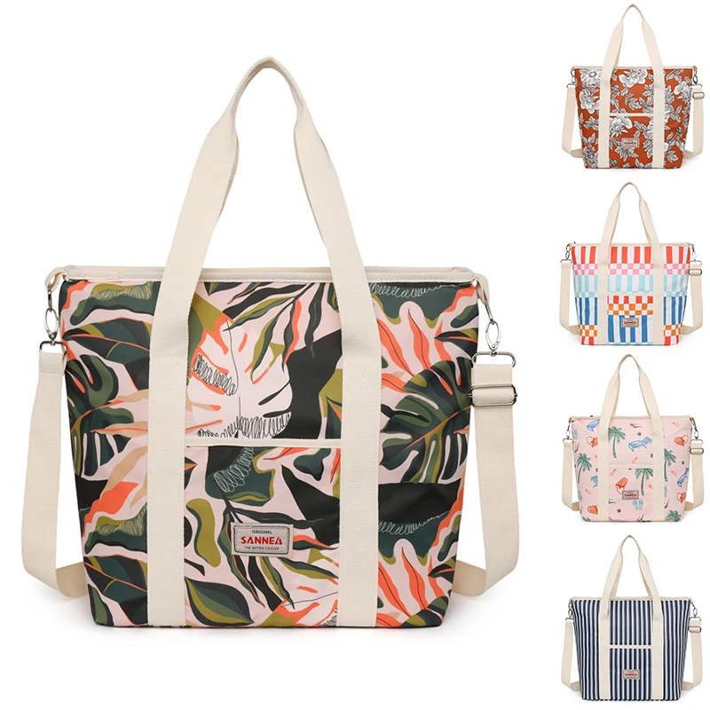 beach-print-thermal-bag-handheld-outdoor-oxford-cloth-ice-pack-student-freshness-lunch-bag-portable-food-storage