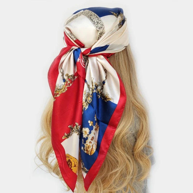 Sciarpa quadrata con scialle di seta 2022 per le donne stampa fascia Foulard fasce per capelli Hijab in raso fazzoletto da collo fascia per la testa femminile Bandana