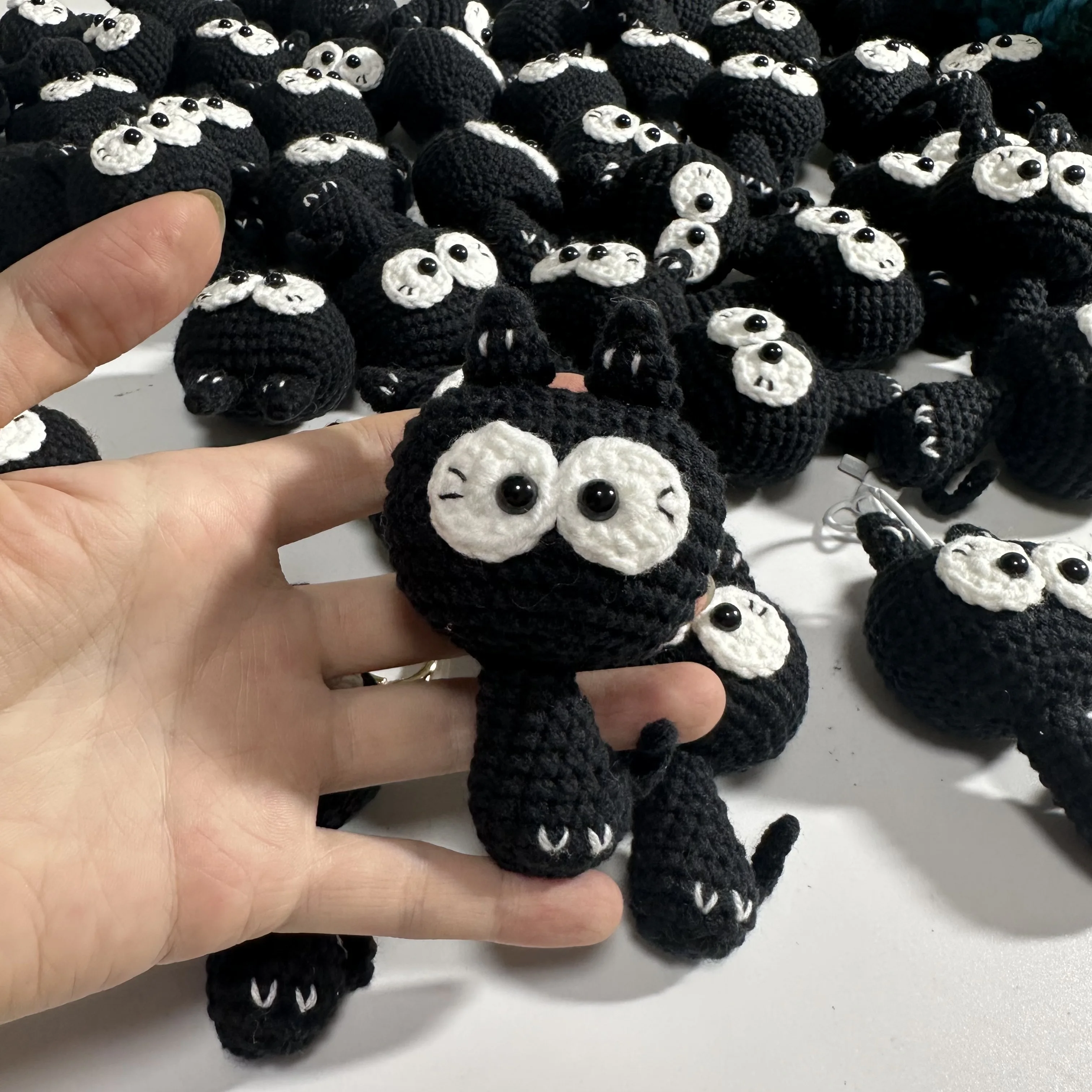 Handmaking Crochet Keychains For Gifts Cute Cat Keyrings Pendant Accessories Knitting Cartoon Small Black Cat Keychain Wholesale