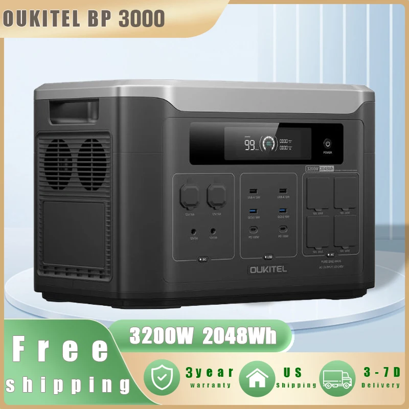 Oukitel BP3000 3200W Portable Power Station | 2048Wh Expandable to 16kWh, 1800W Fast Charge, Home & Outdoor Backup Battery