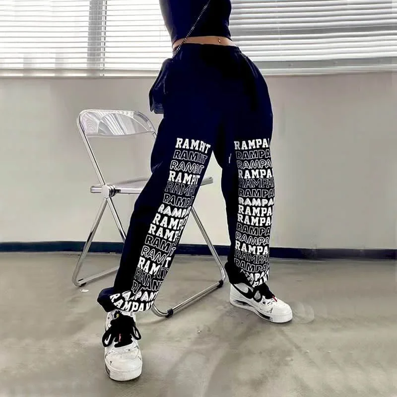 

Pop Black Hip-hop Jazz Pants Print Sportswear Women High-waist Loose Casual Pants Oversize High Waist Street Style Printing Hare