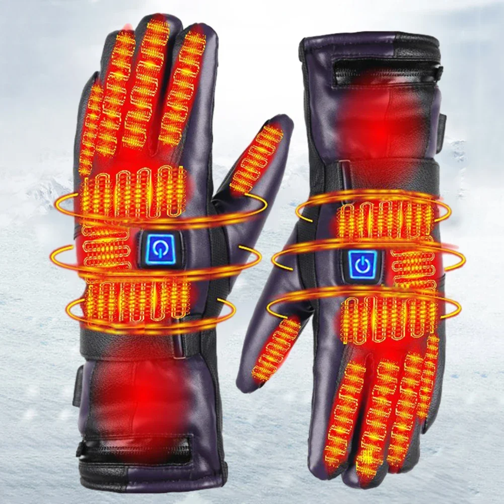 Unisex Heated Motorcycle Gloves 3 Heating Modes Electric Heating Gloves Windproof PU Leather Winter Hiking Skiing Must