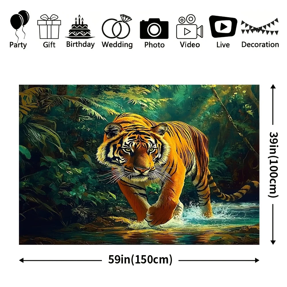 Vibrant Bengal Tiger in Lush Jungle Wallpaper Canvas Wall Art Tropical Wildlife Decor for Home Office