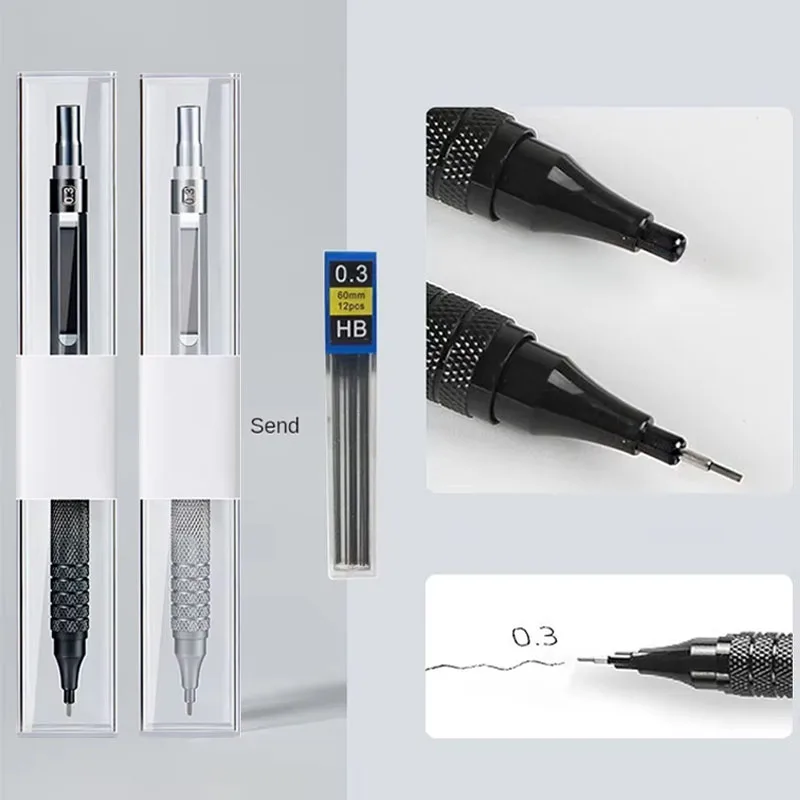 0.3 0.5 0.7mm Art Drawing Automatic Pencils Low Center of Gravity Retractable Nib Metal Mechanical Pencil with Gift Box Set