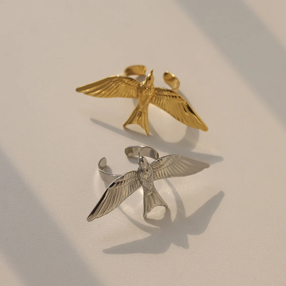 

CHOZON 18K Gold Plated Swallow Dove Ring Vintage Bird Wing Adjustable Statement Jewelry for Women