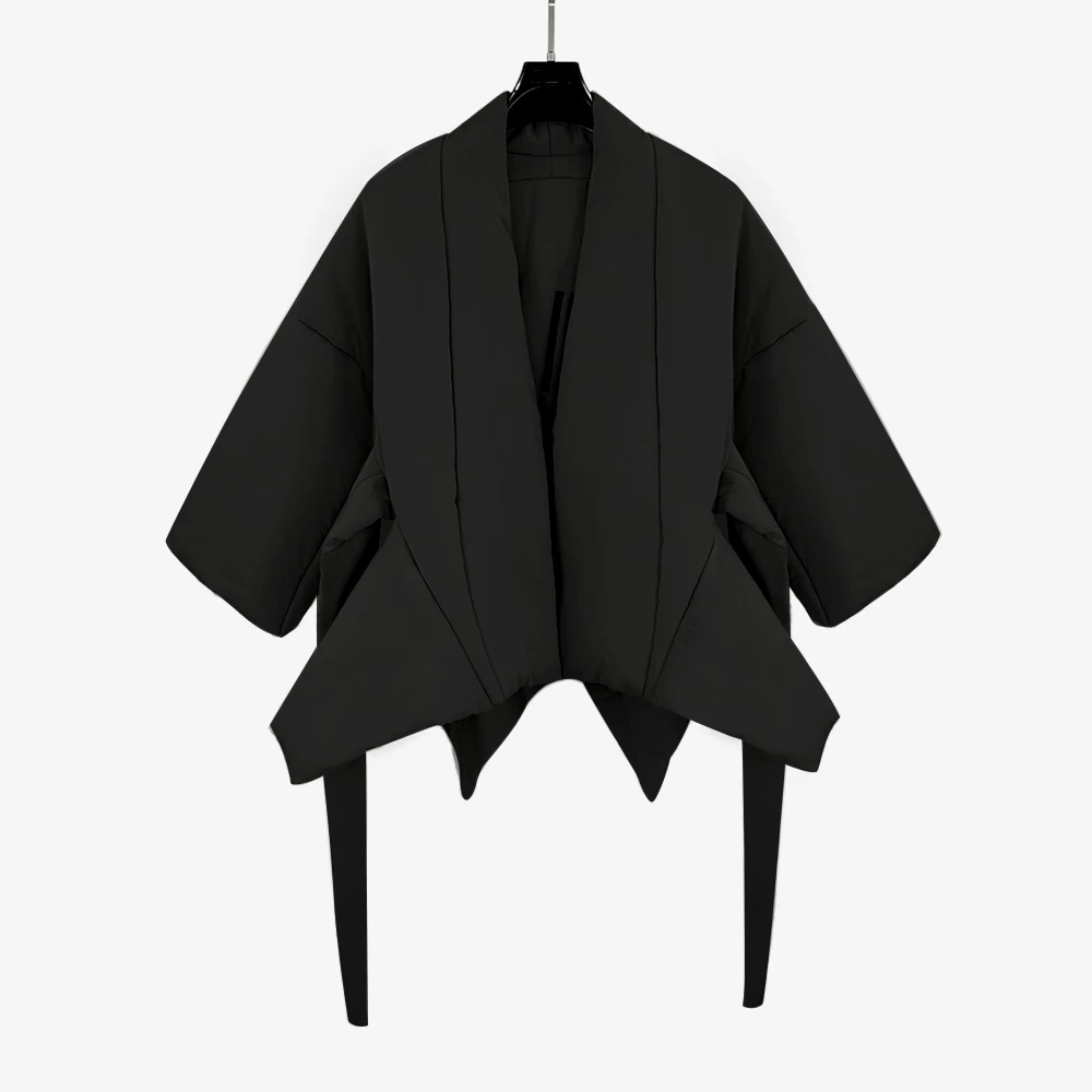 Simple Thickened Warm Women Winter Jacket Y2k Tie Design Tuxedo Elegant Commuter Cotton Jacket Tops 2024 Fall New