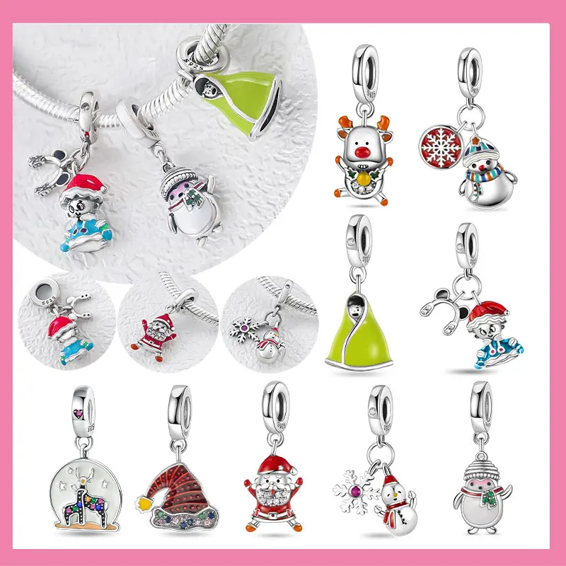 

Рождественская серия из стерлингового серебра 925 пробы, снеговик, снежинка, дом, подвески, бусины, подвеска для оригинального браслета, ювелирные изделия для женщин и девочек