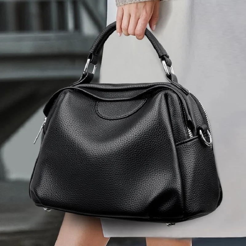 

High quality women's Boston handbag large lychee grain PU leather pillow bag women daily Commuting shoulder crossbody bag