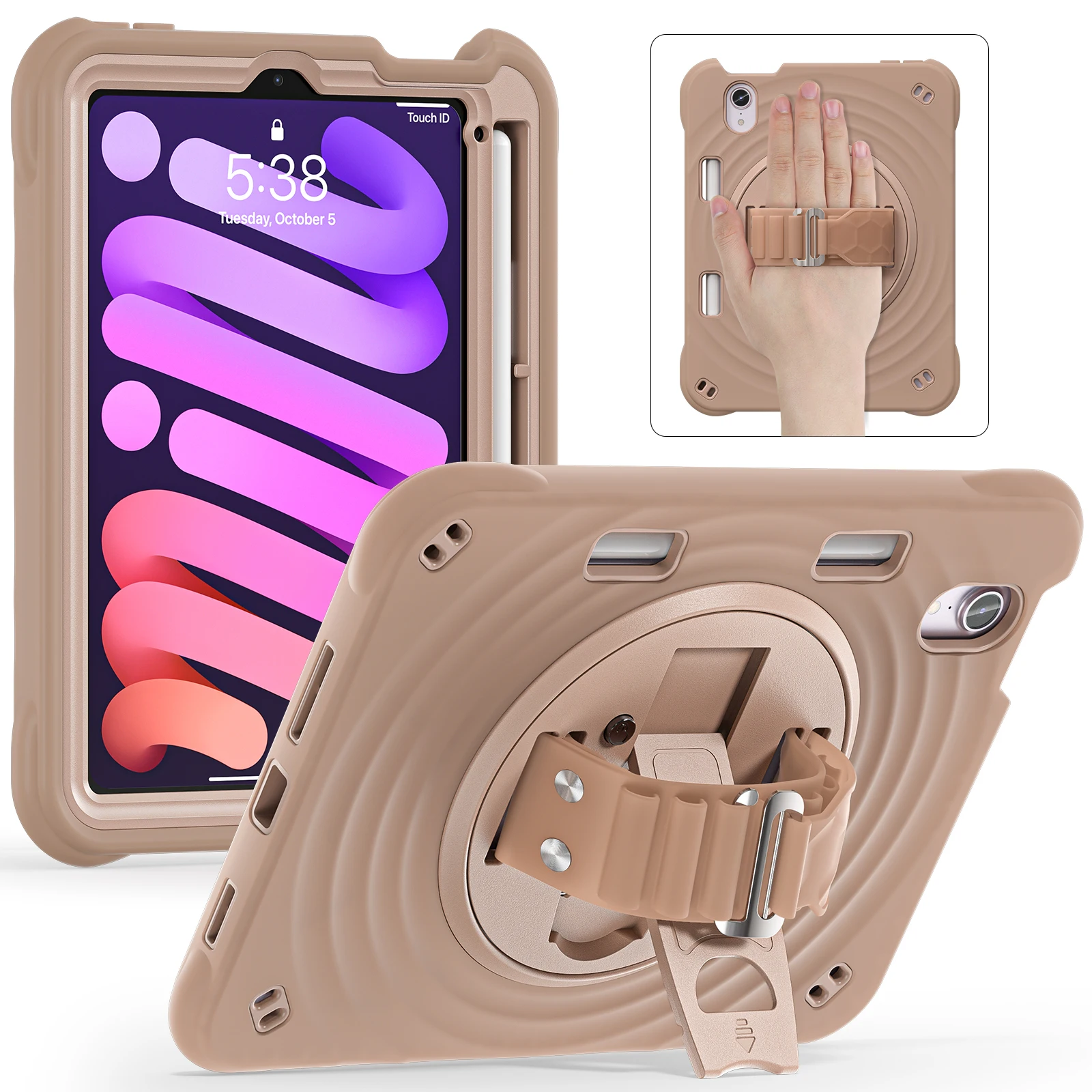 

For Apple ipad mini7 2024 A2993 A2996 A2995 and mini6 2021 8.3" 360 degree rotate With Foldable Bracket tablets Protective Cover