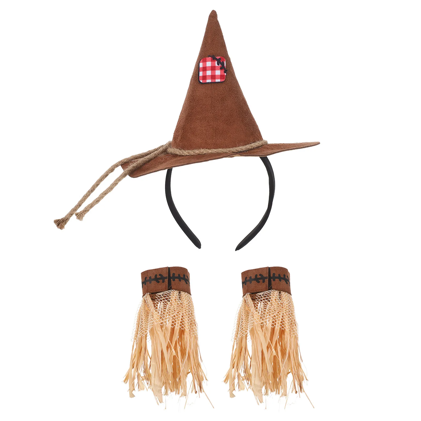 1 Set de Accesorios para Disfraz de Espantapájaros: Sombrero de Paja, Diadema y Pulseras para Adultos, Ideal para Halloween y Fiestas de Cosecha