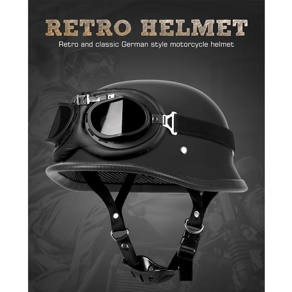 Casco moto stile tedesco in pelle pilota moto Open Face Retro mezzo casco Cruise Chopper Biker DOT certificazione S-XXL