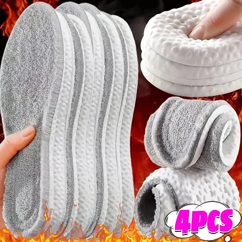 2 คู่ฤดูหนาว WARM Thermal Insoles เท้ายืดหยุ่นสูงขนสัตว์ความร้อนโฟมหน่วยความจําสําหรับผู้ชายผู้หญิงกีฬารองเท้า Self-heating รองเท้า Pads