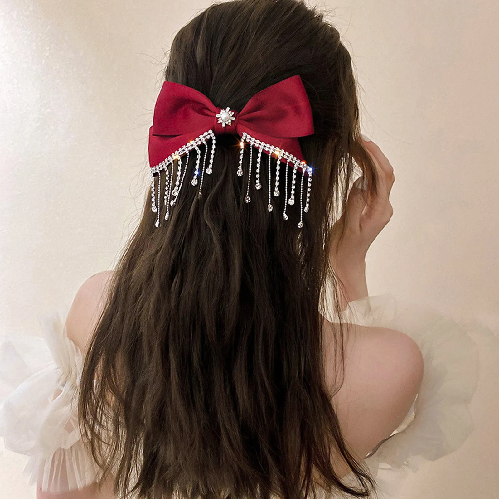 

Красная заколка для волос с бантом и стразами, декоративная заколка-крокодил для свадьбы, вечеринки, дня рождения, фотосессии, элегантный аксессуар для девочек