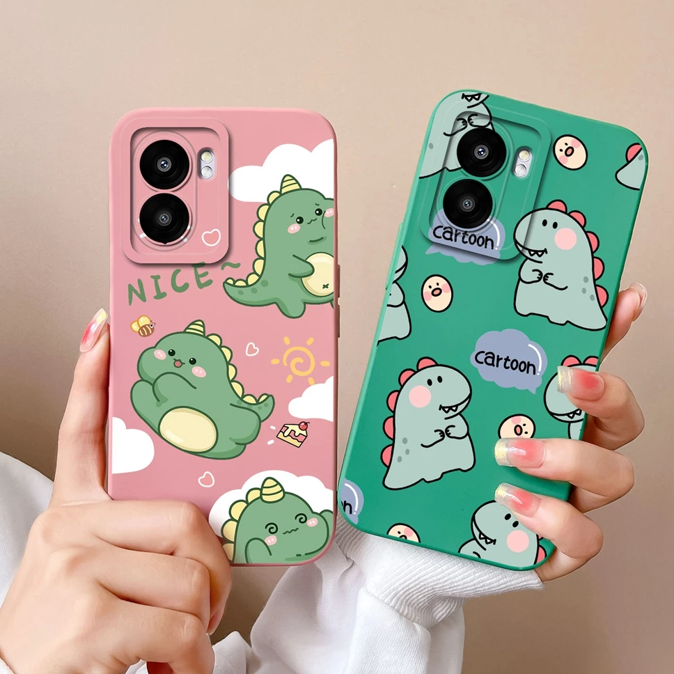 For Oppo A57 A57E A57S 4G 5G Case Lovely Dinosaur Liquid Silicone Soft TPU Phone Cover For OppoA 57 OppoA57 E A57S 4G 5G Fundas