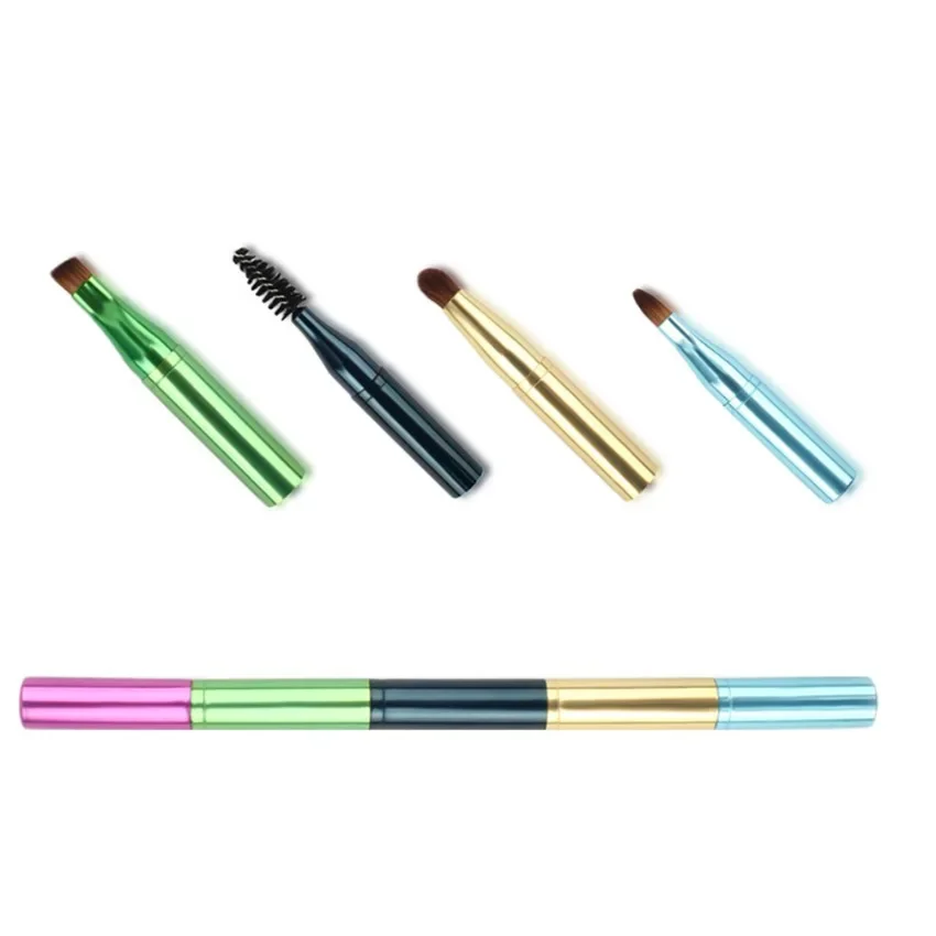 

4-in-1 4-section Portable Makeup Brush Custom Logo Colorful Metal Handle Multi-function Private Label Wholesale Cruelty Free