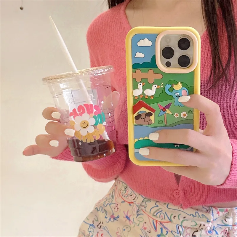 

Kawaii 3D Cartoon Animal Phone Case For iPhone 16 Pro Max 15 14 ProMax 13 12 Pro Max Soft Silicone Cover