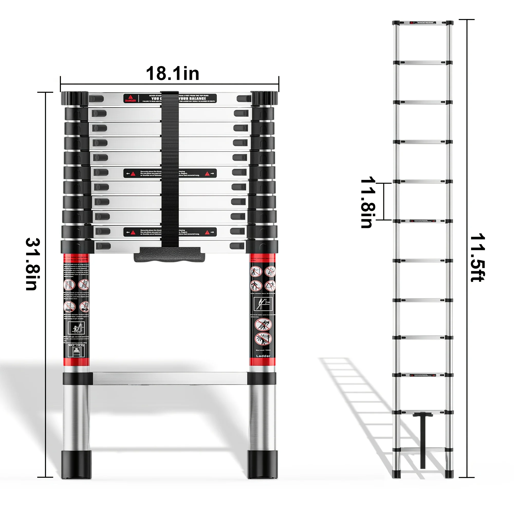 

Multi-Stage Extension Straight Ladder, Versatile Retractable Access Tool with Removable Safety Hooks, Adaptive Height Solution for Home Loft And Roof Maintenance, Secure Locking System, Compact Space-Saving Storage