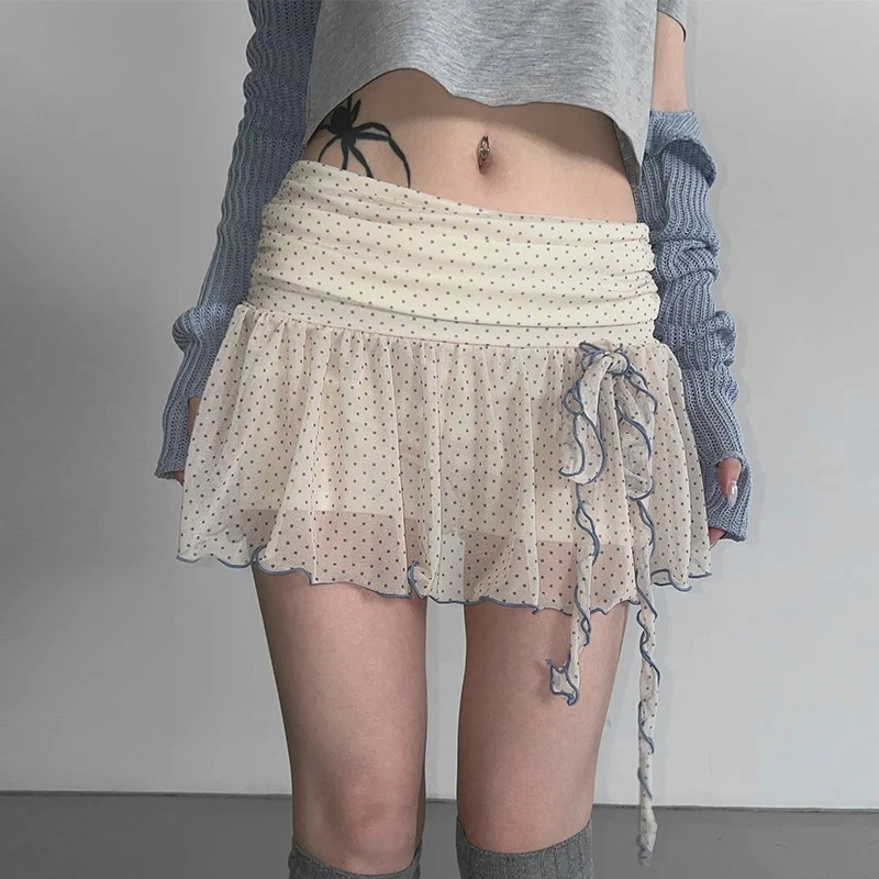 

Summer New Korean Fashion Skirt Women Polka Dots Mini A-Line Skirt Fairycore Y2k Vintage Short Skirt 2000s Japanese Streetwear