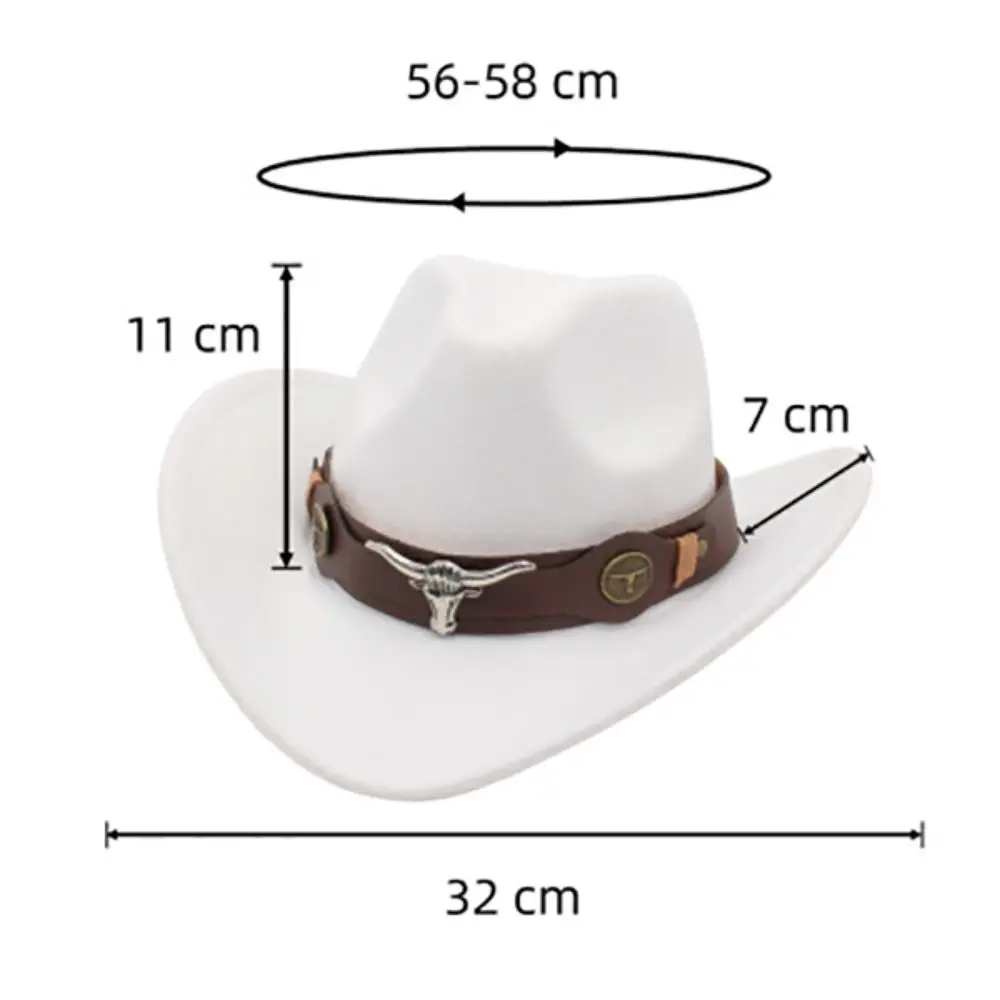 Felt Western Cowboy Hat Ox Head Accessories with Cow Band Roll Brim Cowgirl Cap Ethnic Style Soft Tibetan Style Top Hat Women