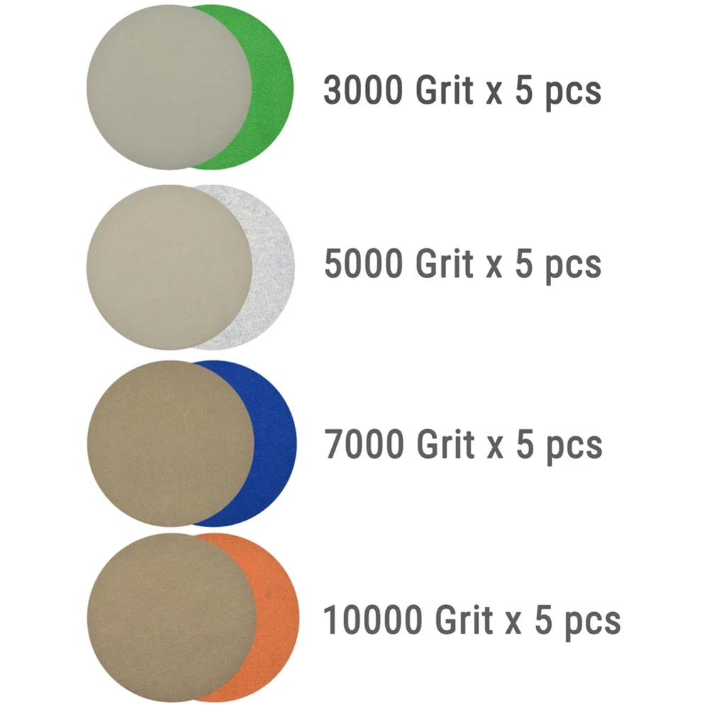 Sanding Discs 20pcs 4inch Hook&Loop WetDry Sanding Discs 3000 5000 7000 10000 Grit Sandpaper for Various Applications