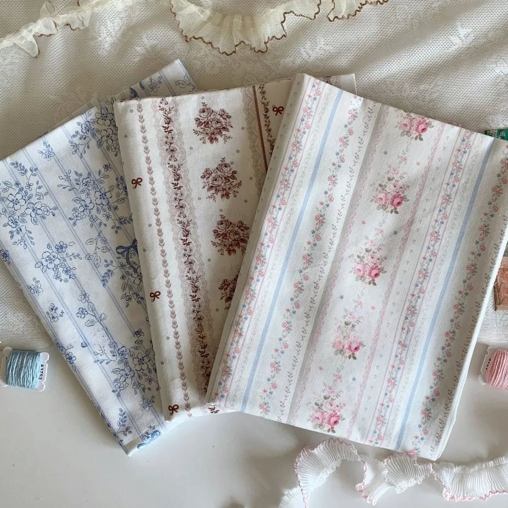140x50cm Cotton Printed Fabric Fresh Floral Pattern DIY Material for Kids Sewing Pajamas Dresses Bags Project INS Style