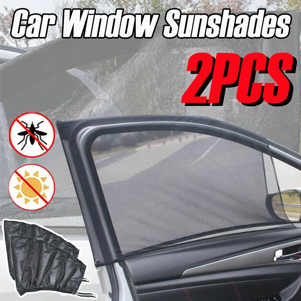 

2Pcs Car Window Sunshades Adjustable Dustproof Insect Prevention UV Protect Curtain Side Window Sunshade Mesh Auto Exterior