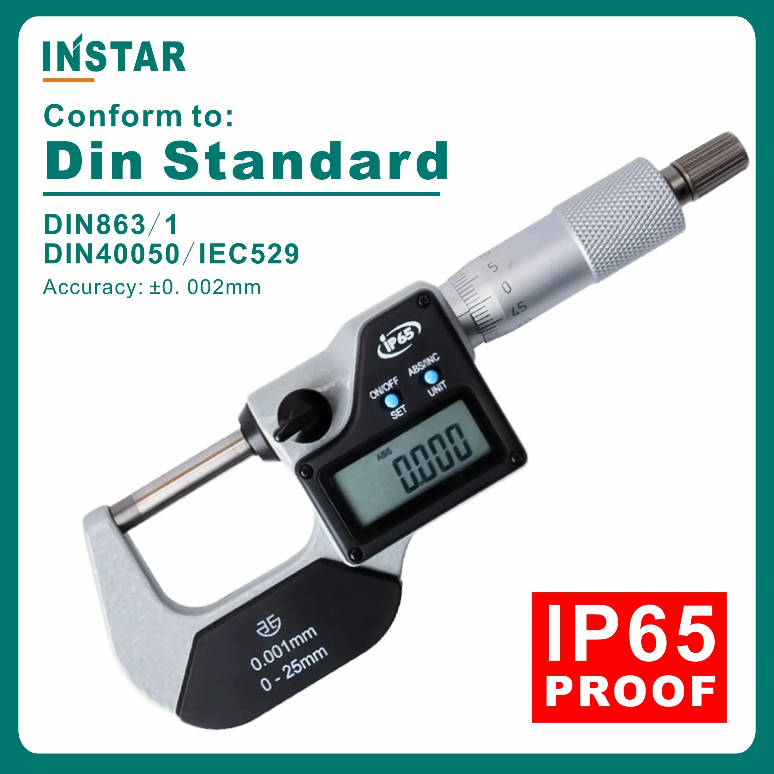 

Digital Micrometer IP65 Oil Proof 0-25mm 0.001mm High Accuracy DIN Standard Industrial Quality 25-50mm 50-75mm 75-100mm