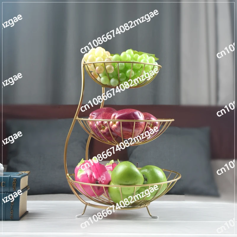 

Большая фруктовница, креативная и минималистичная современная корзина для фруктов для гостиной, роскошная трехъярусная полка для хранения.