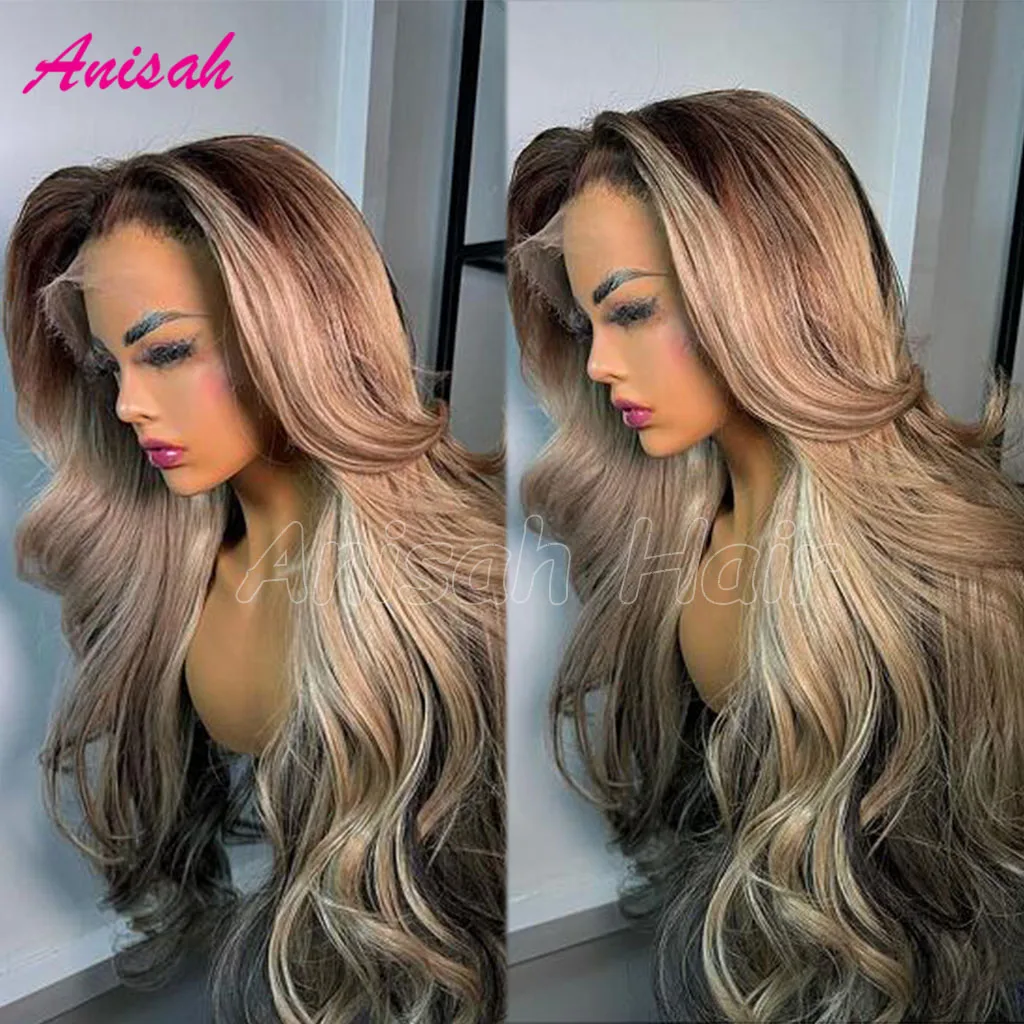 Blonde Highlights Glueless Body Wave Lace Front Wigs Human Hair HD Transparent Lace Frontal Closure Wig for Women