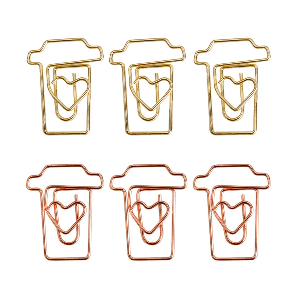 

24 Pcs Cartoon Paper Pin Coffee Cup Clips Bookmark for Office Metal Alloy Creative