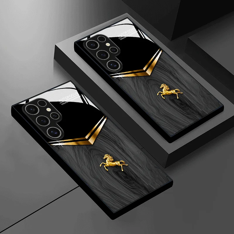 

Multi-Functional Black Wood Grain Design Glass Phone Case for Samsung Galaxy Models Including S26,S25, S24, S23, S22, S21, S20