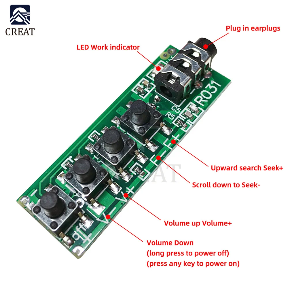 RDA5807 Two-channel Stereo FM Radio Module FM Receiver Board 76.0MHz~108.0MHz DC 2.8V-12V