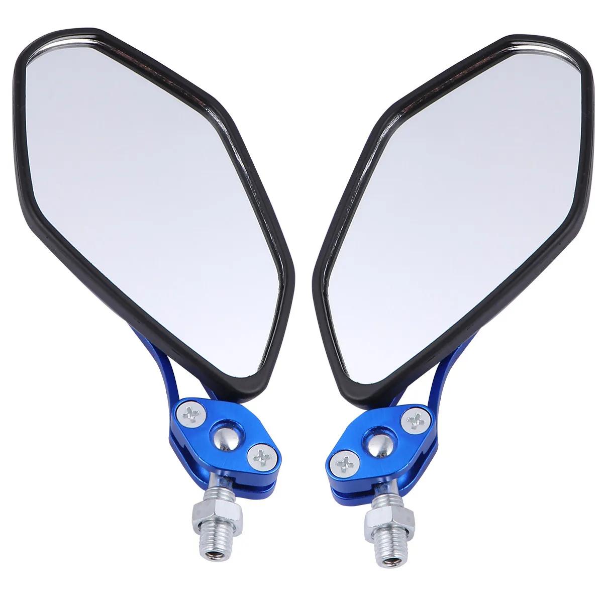 1Pair Motorcycle Rearview Mirror Adjustable Long Stem Retroreflector Glass Wide Angle View Backup Mirror Blue