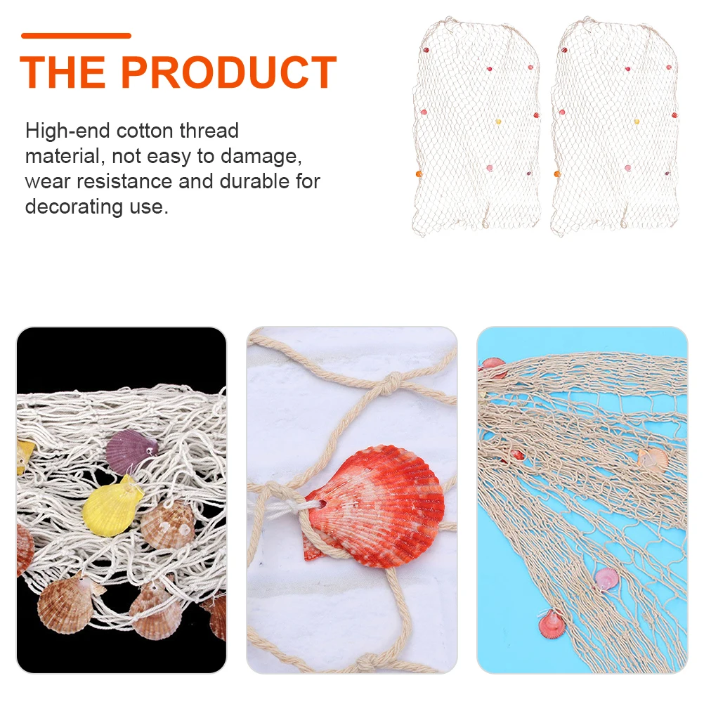 

2pcs Mediterranean Fishing Net Decor Coastal Home Seaside Cotton Thread HangingBackdrop PhotoProp Office BedroomKids