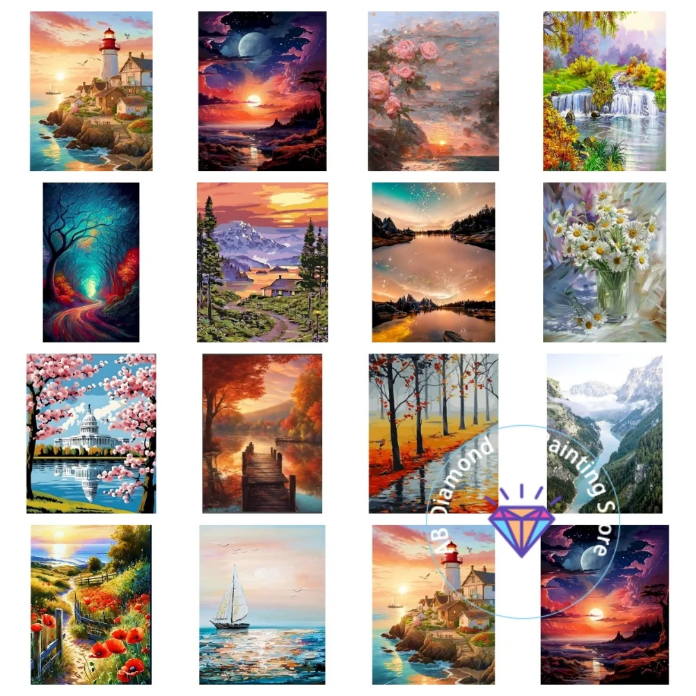 

Flower Landscape Seaside Scenery AB Diamond Painting Kit Square Round Diamond 5D DIY Mosaic Handmade Art Adult Gift Home Decor