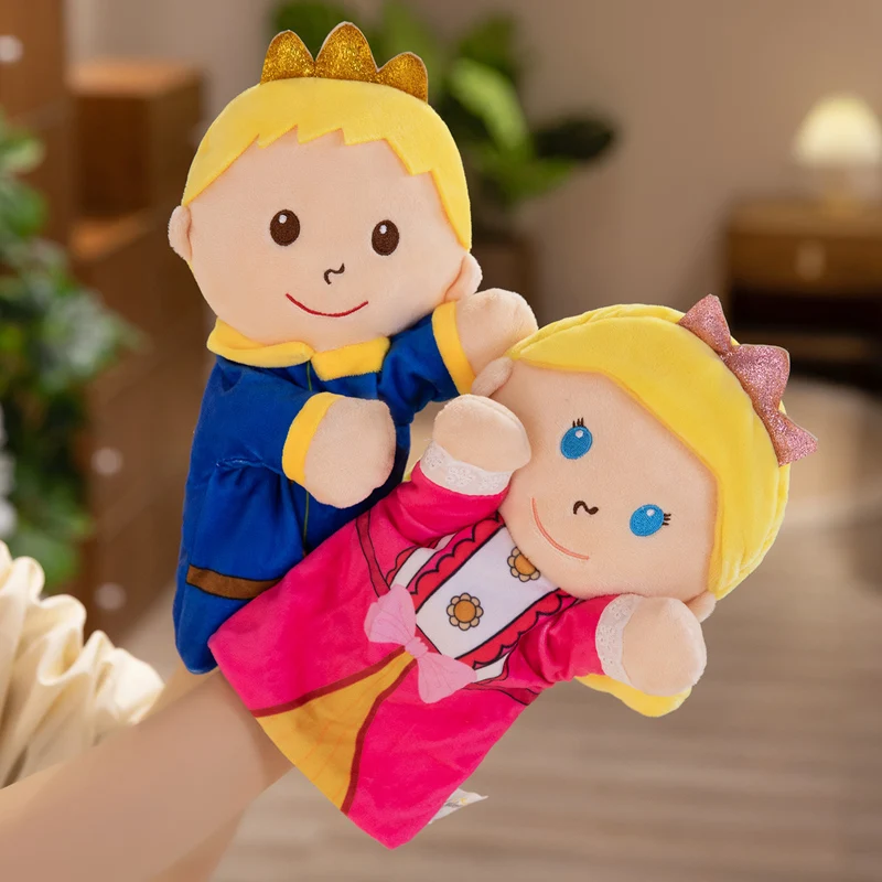 Hand Finger Fairy Tale Plush Puppets Cartoon Prince Princess King Queen Elf Witch Interactive Tell Story Small Plushie Gift