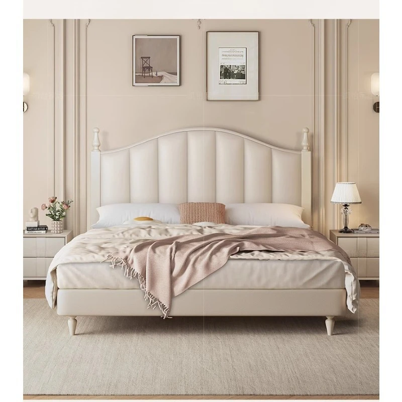 

Cream wind leather master bedroom big bed high-end atmosphere American light luxury double soft bag princess wedding bed