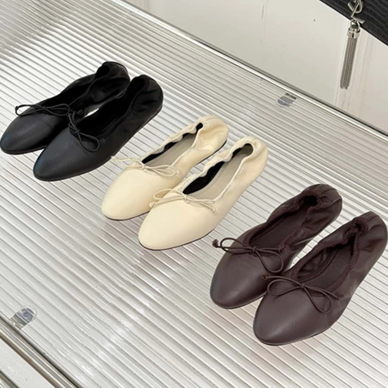 Withered 2025 Spring/Summer Fashion Flat Shoes Genuine Leather Loafers Shoes Sheepskin Breathable Ballet Dance Shoes Minimalism