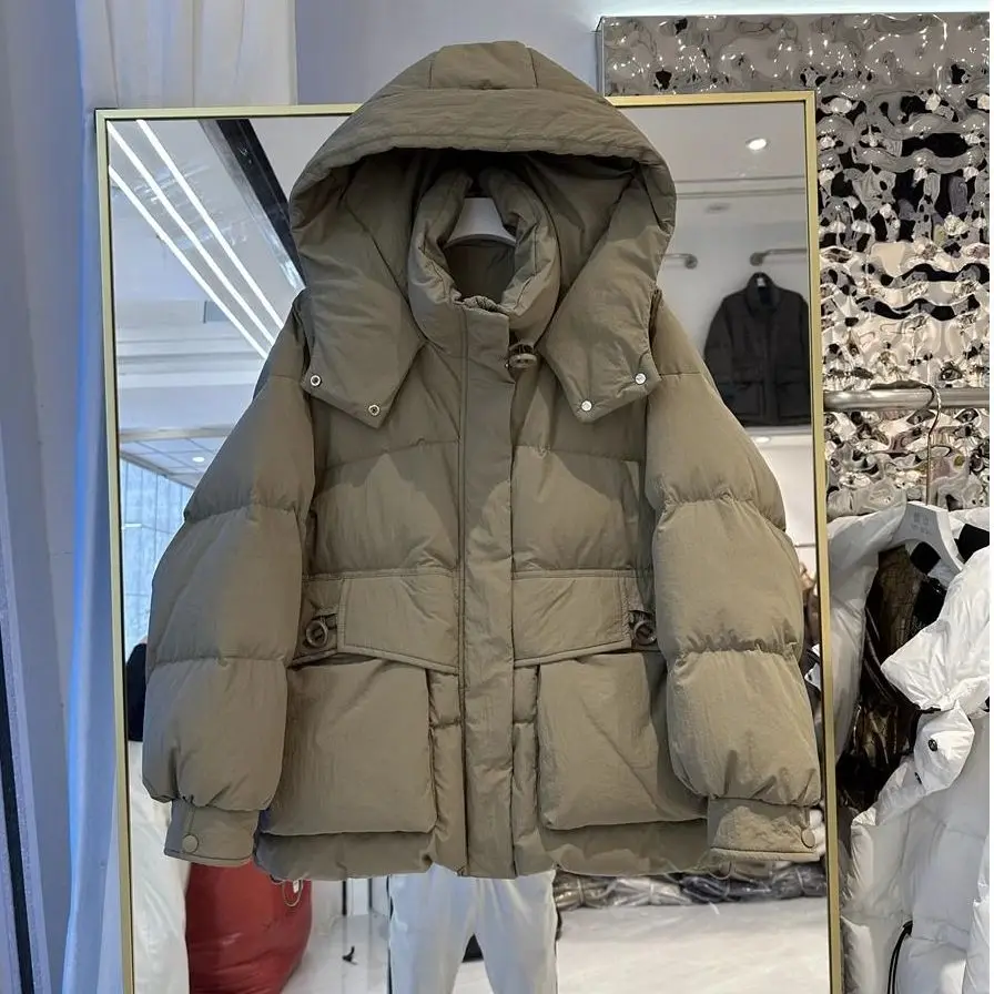 

Korean Style Short Puffer Jacket Women's Cotton Coat Hooded Thick Warm Winter Outerwear Casual Commute Fashion 2024