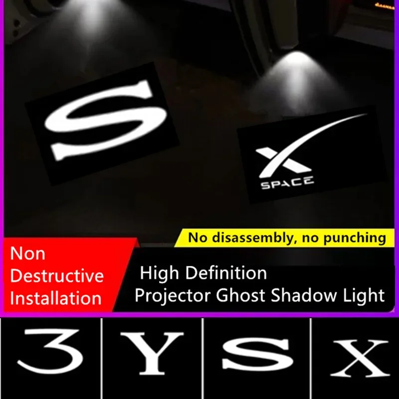 

2x For Tesla Model 3/Y/S/X Car Door Lights HD Logo Projector Puddle Lights Ultra-Bright LED 3D Laser Ghost Shadow Welcome Lights