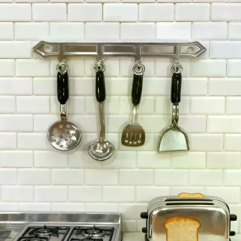1 Set Simulation Models Dollhouse Vertical Hanging Spatula Soup Spoon Funnel Miniature Kitchen Scene Tools DIY Decoration
