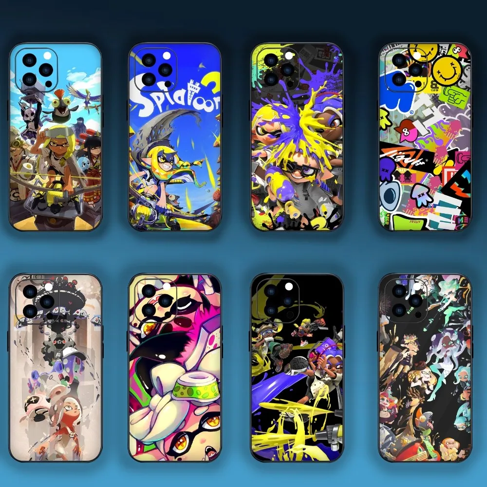 Game S-Splatoons Phone Case For iPhone Mini 11 12 13 Plus Pro Max 14 15 XR XS Black Shell