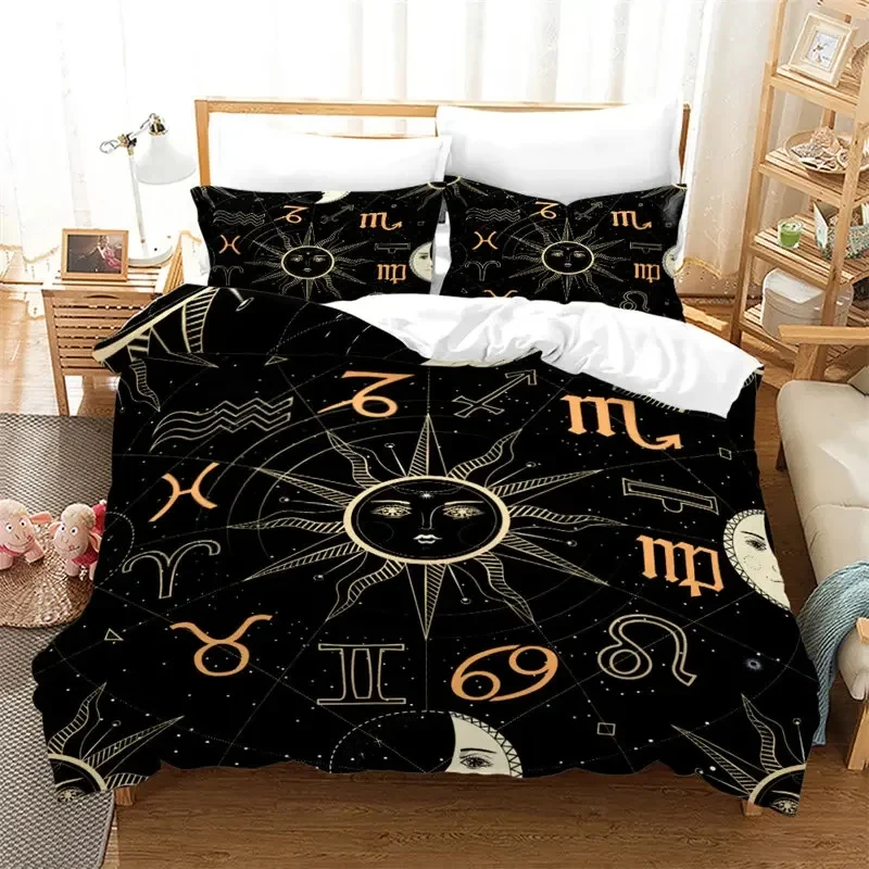 Sun and Moon Duvet Cover Microfiber Galaxy Black Bedding Set Constellation Astrology Comforter Cover King For Boys Girls Teens