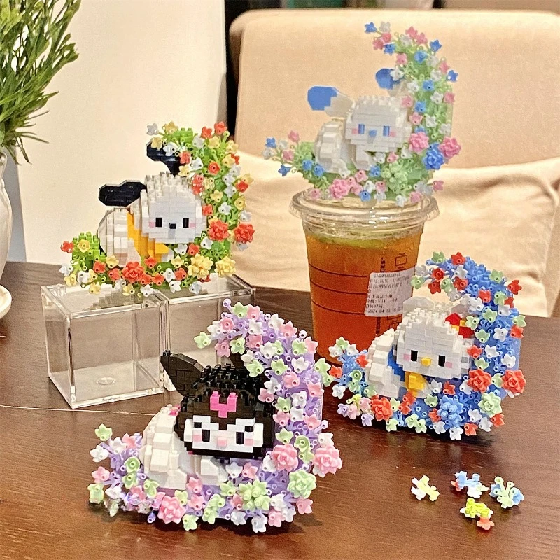 

Sanrio Cute Cartoon Hello Kitty Kuromi My Melody Building Block Flower Sweet and Simple Assembling Toy Cute Things for Girls